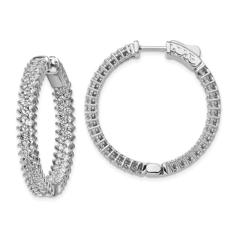 Sterling Silver Rhodium-plated CZ In & Out Hoop Earrings-WBC-QE13006
