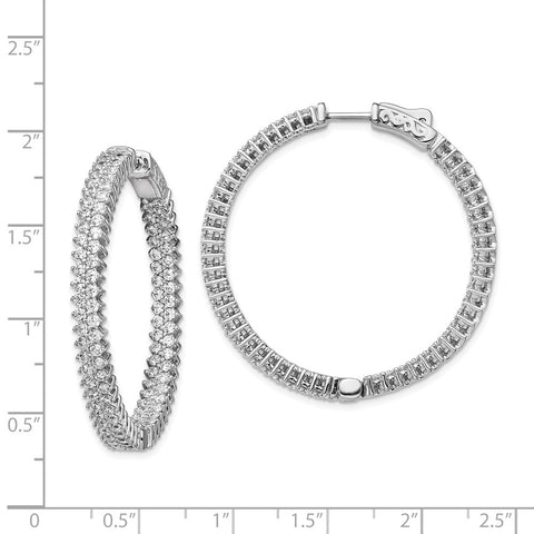 Sterling Silver Rhodium-plated CZ In & Out Hoop Earrings-WBC-QE13007