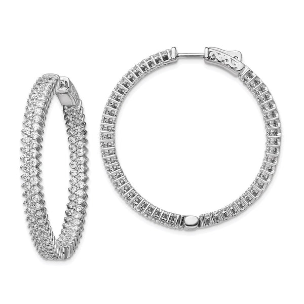 Sterling Silver Rhodium-plated CZ In & Out Hoop Earrings-WBC-QE13007