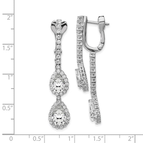Sterling Silver Rhodium-plated CZ Dangle Safety Hinged Earrings-WBC-QE13009