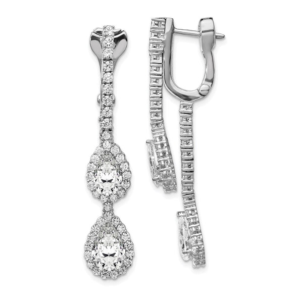 Sterling Silver Rhodium-plated CZ Dangle Safety Hinged Earrings-WBC-QE13009