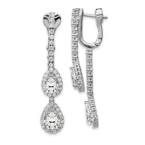 Sterling Silver Rhodium-plated CZ Dangle Safety Hinged Earrings-WBC-QE13009