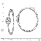 Sterling Silver Rhodium-plated Fancy CZ In & Out Oval Hoop Earrings-WBC-QE13014