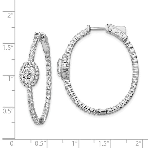 Sterling Silver Rhodium-plated Fancy CZ In & Out Oval Hoop Earrings-WBC-QE13014