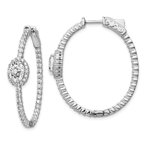 Sterling Silver Rhodium-plated Fancy CZ In & Out Oval Hoop Earrings-WBC-QE13014