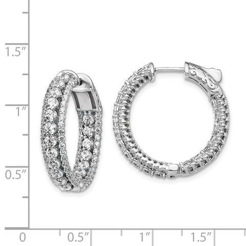 Sterling Silver Rhodium-plated CZ In & Out Round Hoop Earrings-WBC-QE13016