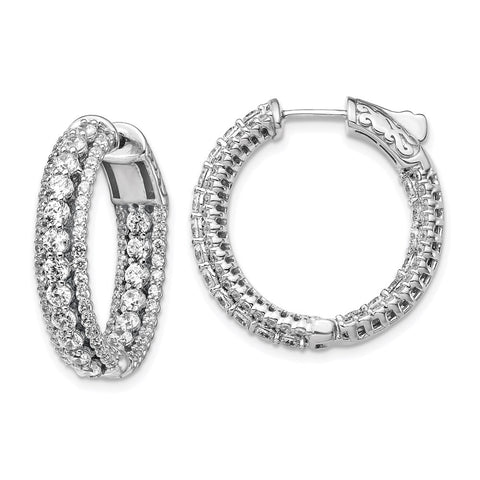 Sterling Silver Rhodium-plated CZ In & Out Round Hoop Earrings-WBC-QE13016