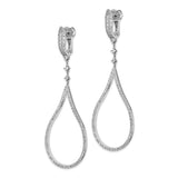 Sterling Silver Rhodium-plated CZ Tear Drop Dangle Safety Hinged Earrings-WBC-QE13018