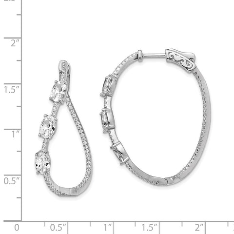 Sterling Silver Polished Curvy Oval CZ In and Out Oval Hoop Earrings-WBC-QE13025