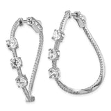 Sterling Silver Polished Curvy Round CZ In and Out Oval Hoop Earrings-WBC-QE13027