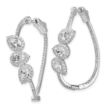 Sterling Silver Polished Curvy Pear Halo CZ In and Out Oval Hoop Earrings-WBC-QE13029