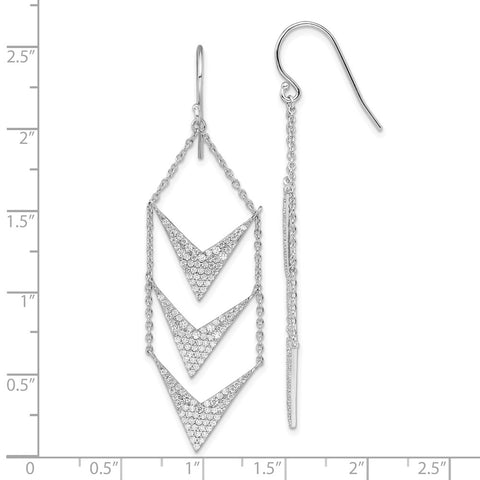 Sterling Silver Rhodium-plated CZ Fancy Dangle Shepherd Hook Earrings-WBC-QE13076