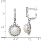 Sterling Silver RH 8-9mm Button FWC Pearl Hoop Dangle Earrings-WBC-QE13087