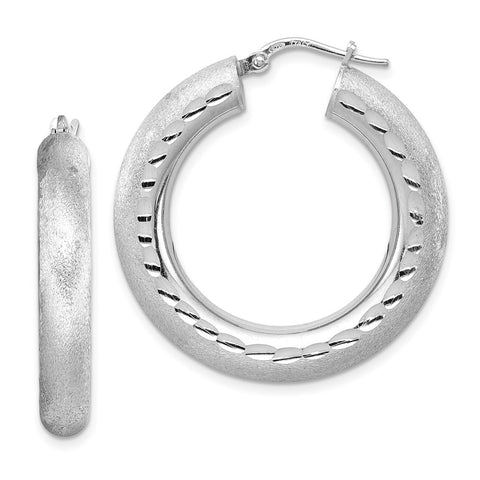 Sterling Silver RH-plated D/C Polished/Satin 5mm Hoop Earrings-WBC-QE13127