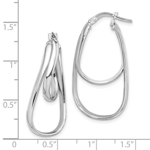 Sterling Silver Rhodium Plated Twisted Double Oval Hoop Earrings-WBC-QE13178