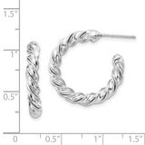 Sterling Silver RH-plated Polished Twisted 3mm Post Hoop Earrings-WBC-QE13188