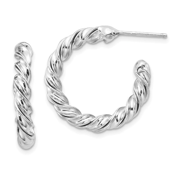 Sterling Silver RH-plated Polished Twisted 3mm Post Hoop Earrings-WBC-QE13188