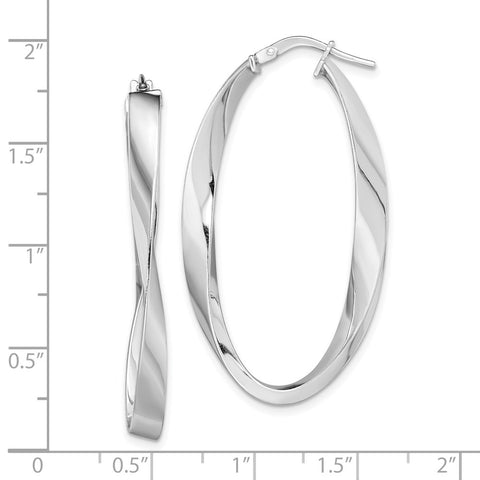 Sterling Silver Rhodium-plated Polished Oval Twisted Hoops-WBC-QE13189