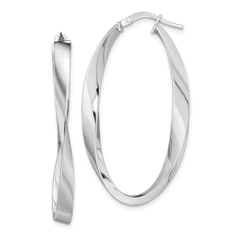 Sterling Silver Rhodium-plated Polished Oval Twisted Hoops-WBC-QE13189