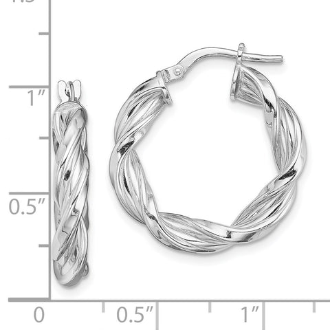 Sterling Silver Rhodium-plated 4mm Twisted Hoop Earrings-WBC-QE13195