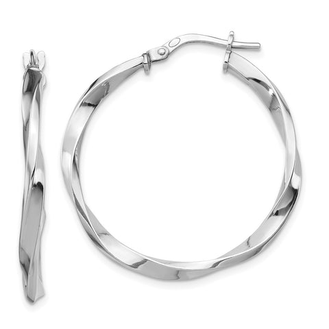 Sterling Silver RH-plated Polished Twisted 2.5x25mm Hoop Earrings-WBC-QE13269