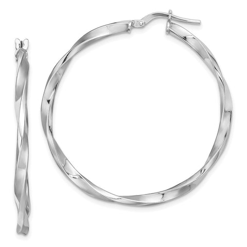 Sterling Silver RH-plated Polished Twisted 2.5x35mm Hoop Earrings-WBC-QE13271