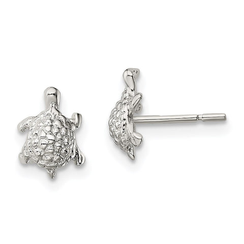 Sterling Silver Polished and Textured Turtle Post Earrings-WBC-QE13344