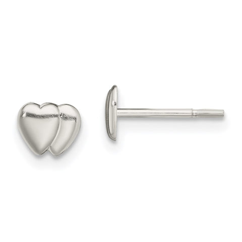 Sterling Silver Double Heart Post Earrings-WBC-QE13419