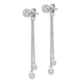 Sterling Silver RH-plated CZ Front and Back Dangle Chain Post Earrings-WBC-QE13650