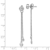 Sterling Silver RH-plated CZ Front and Back Dangle Chain Post Earrings-WBC-QE13650
