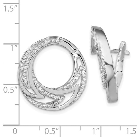 Sterling Silver Rhodium-plated CZ Hinged Hoop Earrings-WBC-QE13725