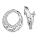 Sterling Silver Rhodium-plated CZ Hinged Hoop Earrings-WBC-QE13725