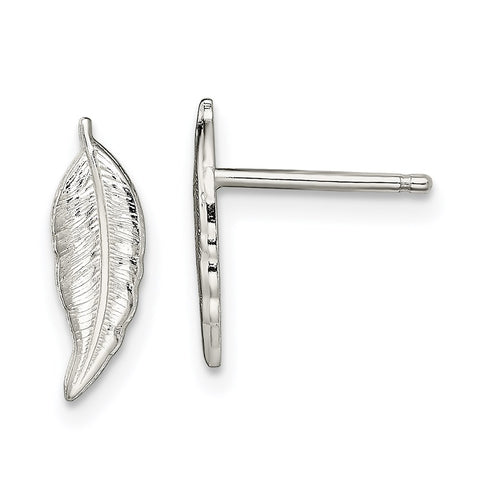Sterling Silver Polished Feather Post Earrings-WBC-QE13807