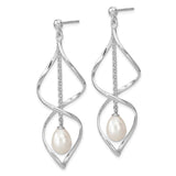 Sterling Silver RH 7-8mm White Rice FWC Pearl Post Dangle Earring-WBC-QE13852