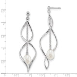 Sterling Silver RH 7-8mm White Rice FWC Pearl Post Dangle Earring-WBC-QE13852