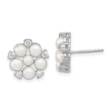 Sterling Silver RH 3-5mm White Button FWC Pearl CZ Post Earrings-WBC-QE13869