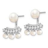 Sterling Silver RH-plated White FWC Pearl Earrings-WBC-QE13882