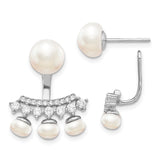 Sterling Silver RH-plated White FWC Pearl Earrings-WBC-QE13882