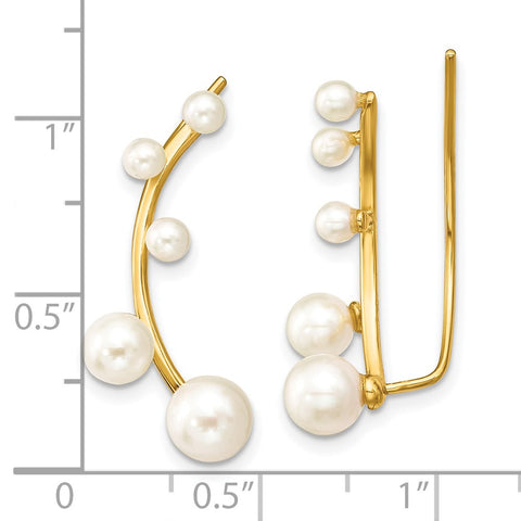Sterling Silver Gold-tone 3-6mm White FWC Pearl Ear Climber Earrings-WBC-QE13884