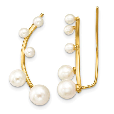 Sterling Silver Gold-tone 3-6mm White FWC Pearl Ear Climber Earrings-WBC-QE13884