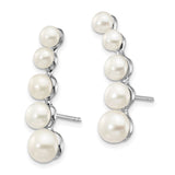 Sterling Silver RH 4-6mm White Button FWC Pearl Ear Climber Post Earrings-WBC-QE13885