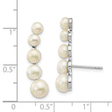 Sterling Silver RH 4-6mm White Button FWC Pearl Ear Climber Post Earrings-WBC-QE13885
