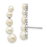 Sterling Silver RH 4-6mm White Button FWC Pearl Ear Climber Post Earrings-WBC-QE13885