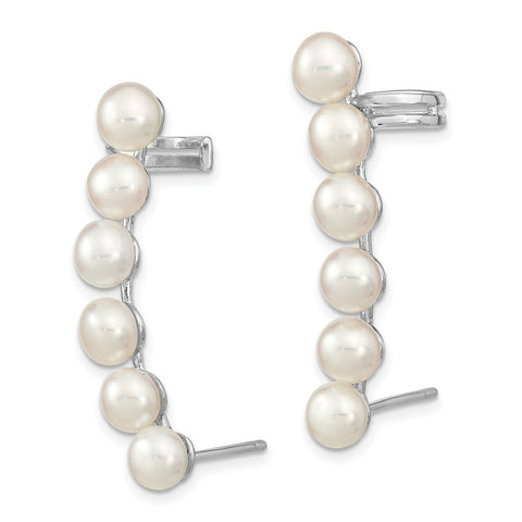 Sterling Silver RH 5-6mm White FWC Pearl Ear Climber/Cuff Earrings-WBC-QE13886