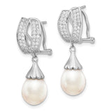 Sterling Silver RH 8-9mm Rice FWC Pearl CZ Omega Back Earrings-WBC-QE13890