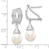 Sterling Silver RH 8-9mm Rice FWC Pearl CZ Omega Back Earrings-WBC-QE13890