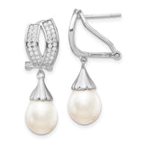 Sterling Silver RH 8-9mm Rice FWC Pearl CZ Omega Back Earrings-WBC-QE13890