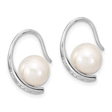 Sterling Silver Rhodium-plated CZ Freshwater Cultured Pearl Earrings-WBC-QE13899