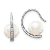 Sterling Silver Rhodium-plated CZ Freshwater Cultured Pearl Earrings-WBC-QE13899