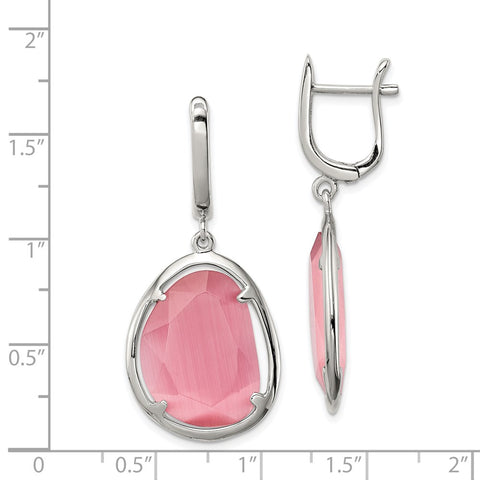 Sterling Silver Rhodium-plated Created Cats Eye Hinged Dangle Earrings-WBC-QE13931